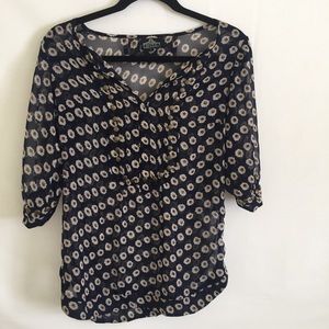 Angie Women’s Flower Blouse, Navy, Sz S